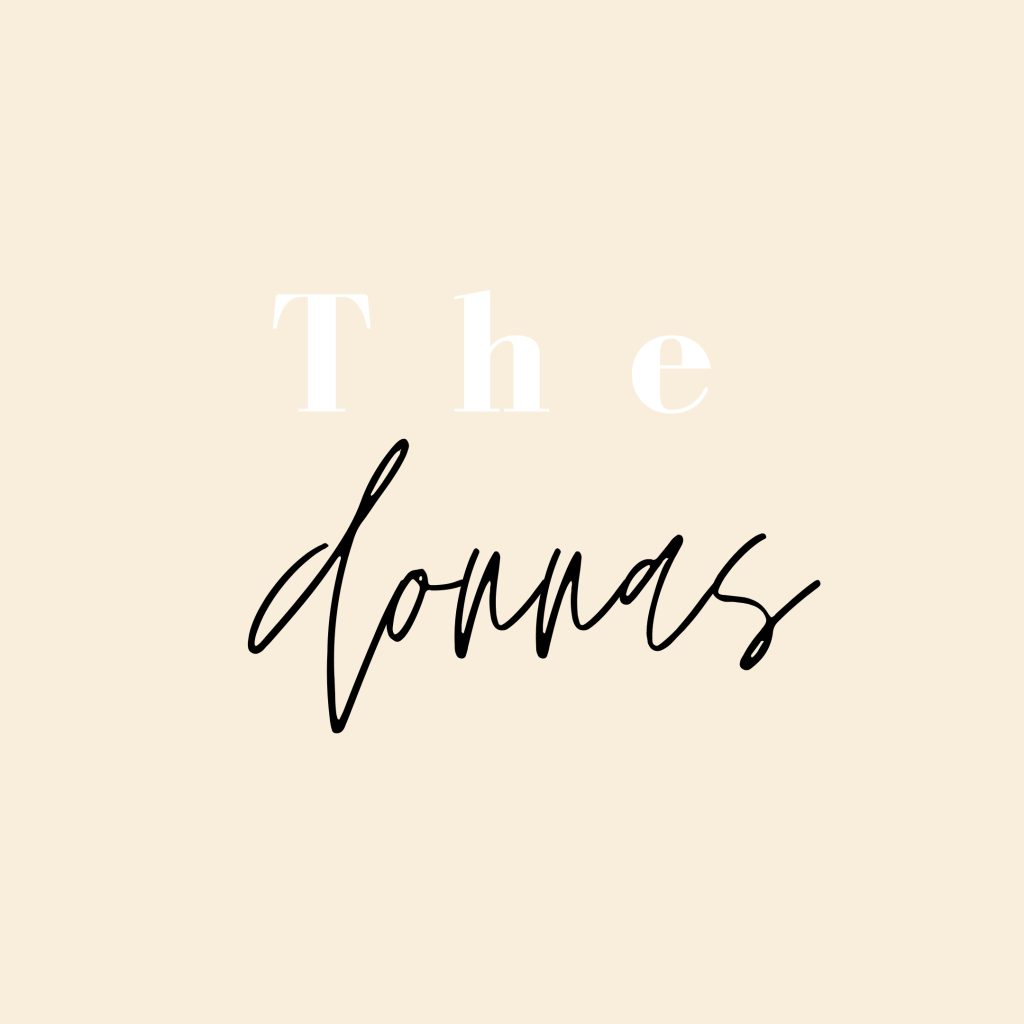 The Donnas logo, black text on cream background. 